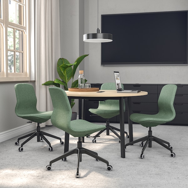 IKEA MITTZON conference table, 47 1/4x29 1/2 in Round Birch Veneer / Black, Ikea Ireland | 0451NMPHV