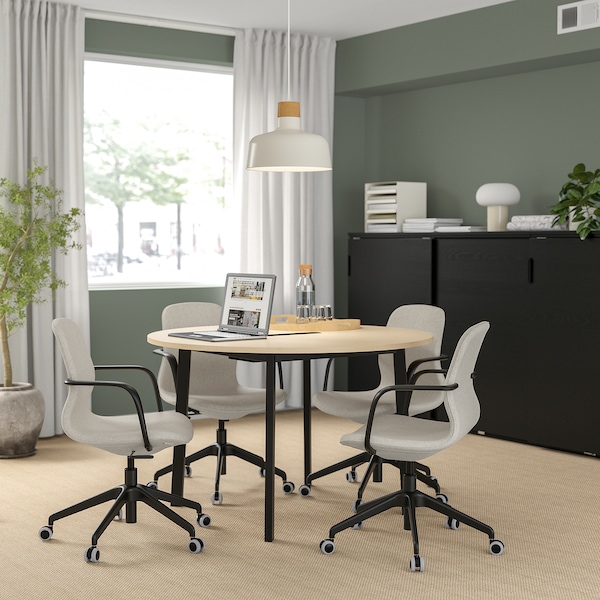 IKEA MITTZON conference table, 47 1/4x29 1/2 in Round Birch Veneer / Black, Ikea Ireland | 0451NMPHV