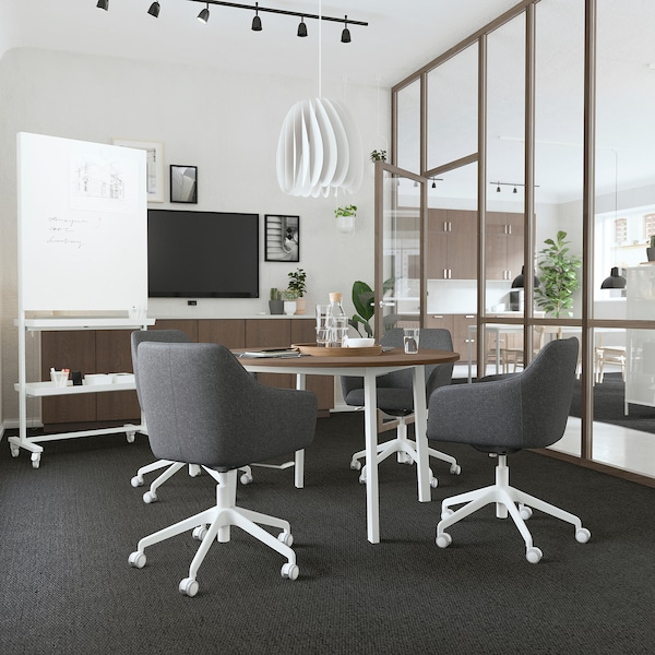 IKEA MITTZON conference table, 47 1/4x29 1/2 in Round Walnut Veneer / White, Ikea Ireland | 2468MHQIA