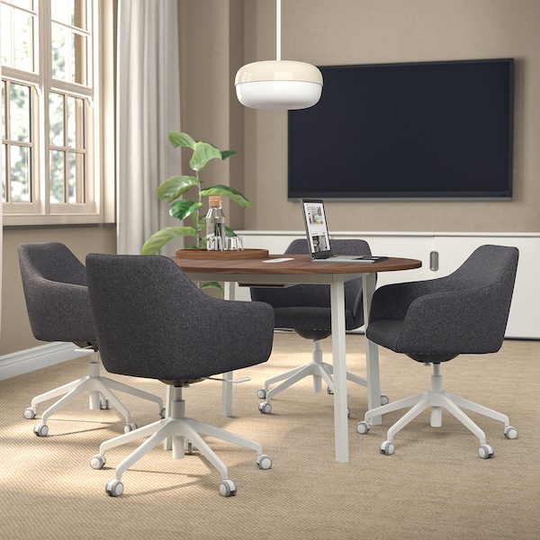 IKEA MITTZON conference table, 47 1/4x29 1/2 in Round Walnut Veneer / White, Ikea Ireland | 2468MHQIA