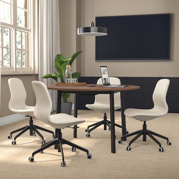 IKEA MITTZON conference table, 47 1/4x29 1/2 in Round Walnut Veneer / Black, Ikea Ireland | 0649YVRBM