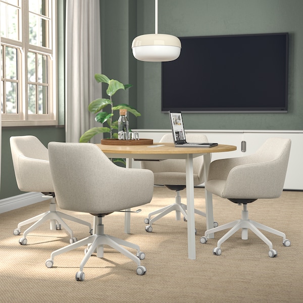 IKEA MITTZON conference table, 47 1/4x29 1/2 in Round Oak Veneer / White, Ikea Ireland | 8103KZRAS