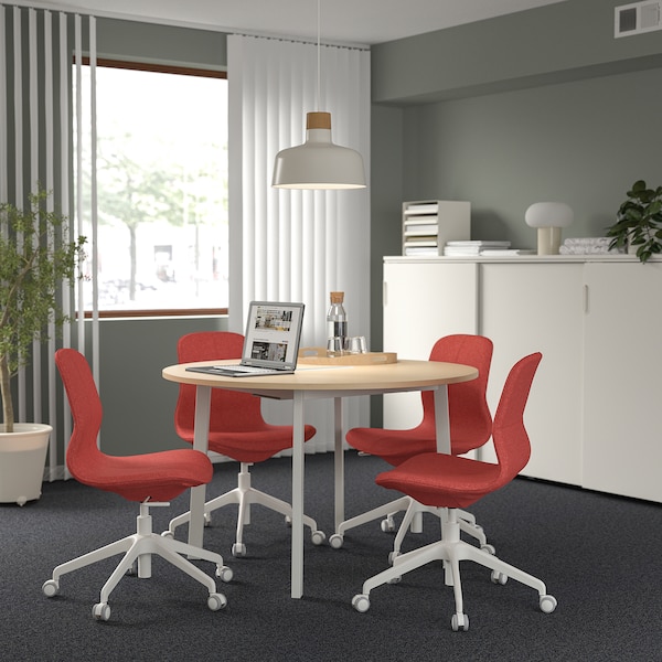 IKEA MITTZON conference table, 47 1/4x29 1/2 in Round Oak Veneer / White, Ikea Ireland | 8103KZRAS