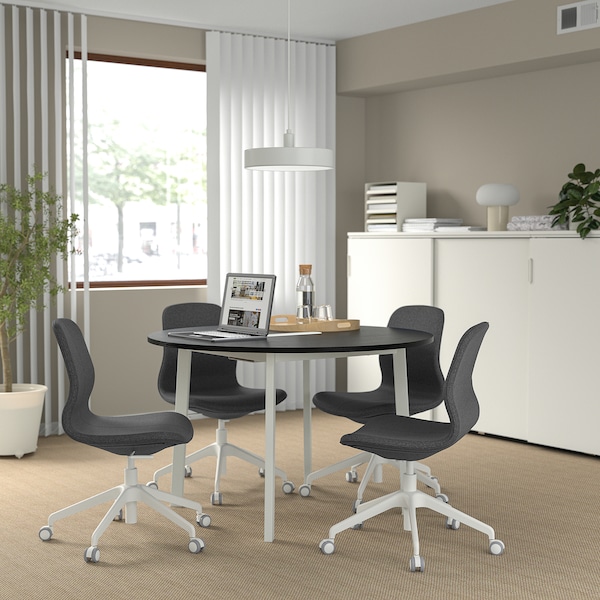 IKEA MITTZON conference table, 47 1/4x29 1/2 in Round Black Stained Ash Veneer / White, Ikea Ireland | 1756PRIJK