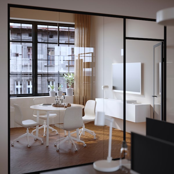 IKEA MITTZON conference table, 47 1/4x29 1/2 in Round Birch Veneer / White, Ikea Ireland | 4210SYKNV