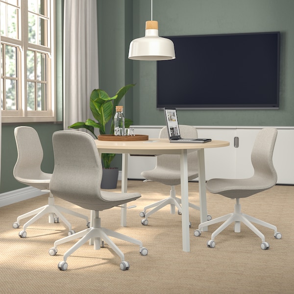 IKEA MITTZON conference table, 47 1/4x29 1/2 in Round Birch Veneer / White, Ikea Ireland | 4210SYKNV