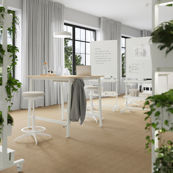 IKEA MITTZON conference table, 47 1/4x42 1/2x41 3/8 in Birch Veneer / White, Ikea Ireland | 4063JBYUE