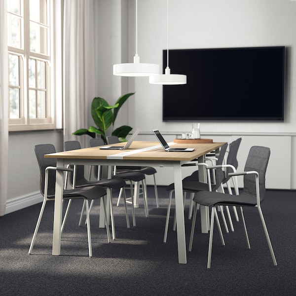 IKEA MITTZON conference table, 47 1/4x42 1/2x29 1/2 in Oak Veneer / White, Ikea Ireland | 4287DBKXR