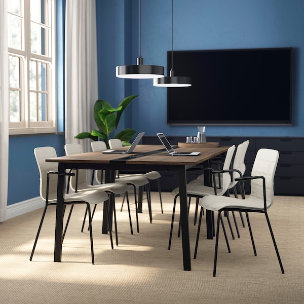 IKEA MITTZON conference table, 47 1/4x42 1/2x29 1/2 in Walnut Veneer / Black, Ikea Ireland | 0941RPCZX