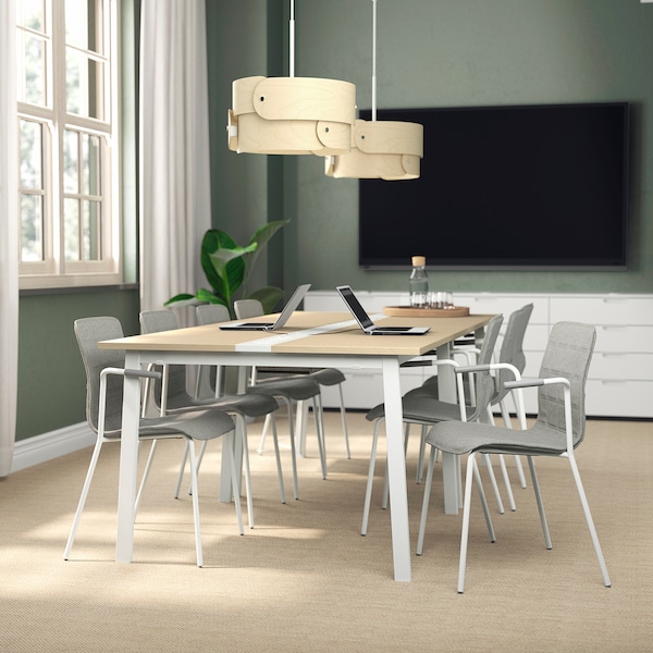 IKEA MITTZON conference table, 47 1/4x42 1/2x29 1/2 in Birch Veneer / White, Ikea Ireland | 2970DVXBU