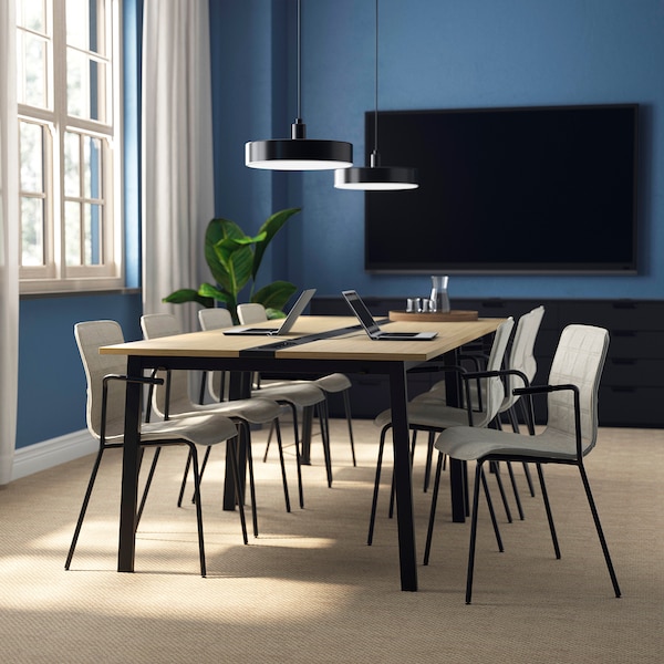 IKEA MITTZON conference table, 47 1/4x42 1/2x29 1/2 in Oak Veneer / Black, Ikea Ireland | 3810XSQAG
