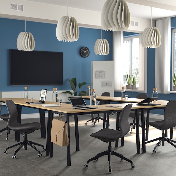 IKEA MITTZON conference table, 55 1/8x26 3/4x29 1/2 in Oak Veneer / Black, Ikea Ireland | 5842SOFVC