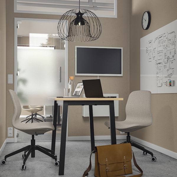 IKEA MITTZON conference table, 55 1/8x26 3/4x29 1/2 in Oak Veneer / Black, Ikea Ireland | 5842SOFVC