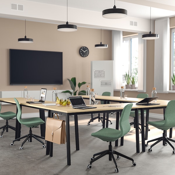 IKEA MITTZON conference table, 55 1/8x26 3/4x29 1/2 in Birch Veneer / Black, Ikea Ireland | 1958VKUBN