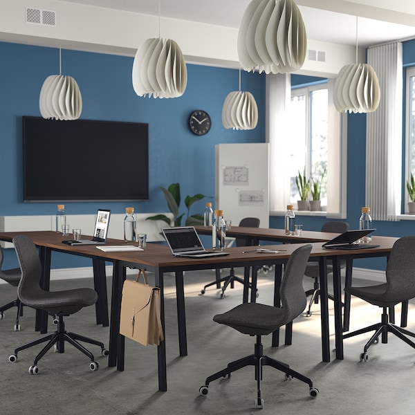IKEA MITTZON conference table, 55 1/8x26 3/4x29 1/2 in Walnut Veneer / Black, Ikea Ireland | 8972QHMNO