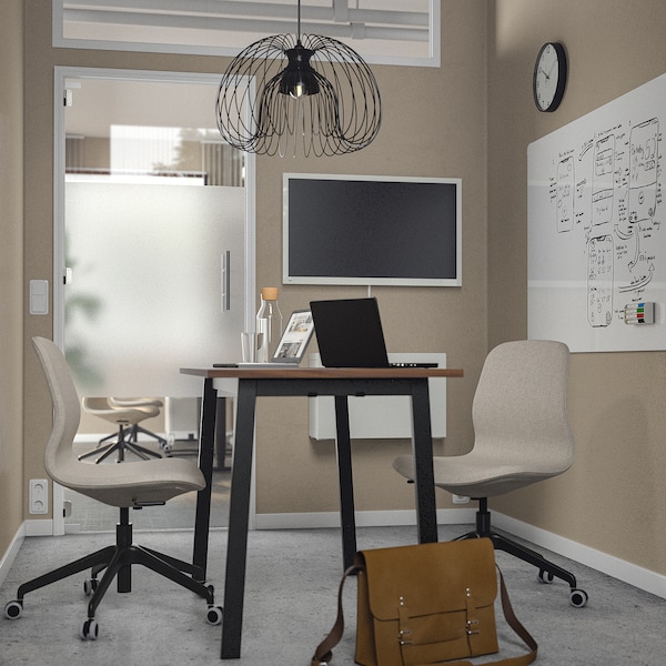 IKEA MITTZON conference table, 55 1/8x26 3/4x29 1/2 in Walnut Veneer / Black, Ikea Ireland | 8972QHMNO