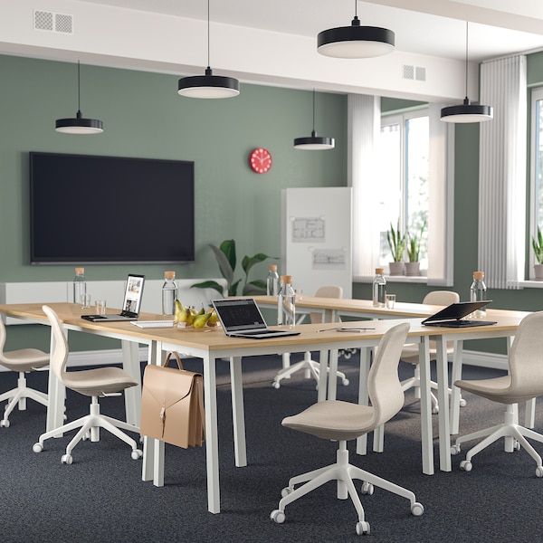 IKEA MITTZON conference table, 55 1/8x26 3/4x29 1/2 in Oak Veneer / White, Ikea Ireland | 2194UZWBR