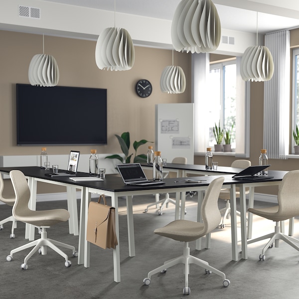 IKEA MITTZON conference table, 55 1/8x26 3/4x29 1/2 in Black Stained Ash Veneer / White, Ikea Ireland | 9610HTAVF