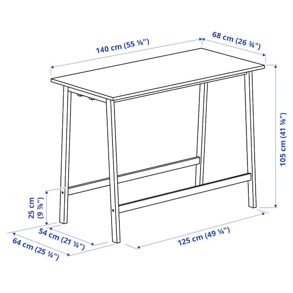 IKEA MITTZON conference table, 55 1/8x26 3/4x41 3/8 in Black Stained Ash Veneer / White, Ikea Ireland | 3841DXFKY