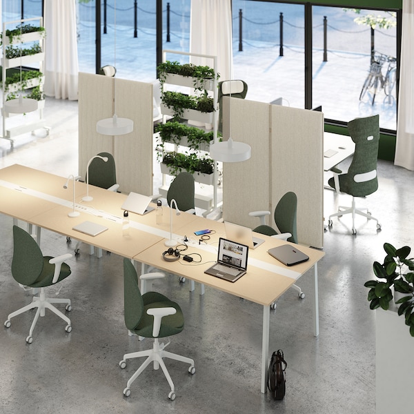 IKEA MITTZON conference table, 55 1/8x42 1/2x29 1/2 in Birch Veneer / White, Ikea Ireland | 1395WBLFR