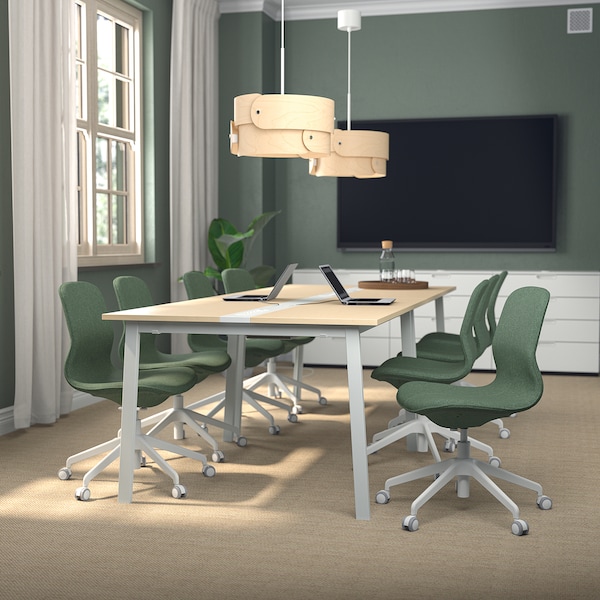 IKEA MITTZON conference table, 55 1/8x42 1/2x29 1/2 in Birch Veneer / White, Ikea Ireland | 1395WBLFR