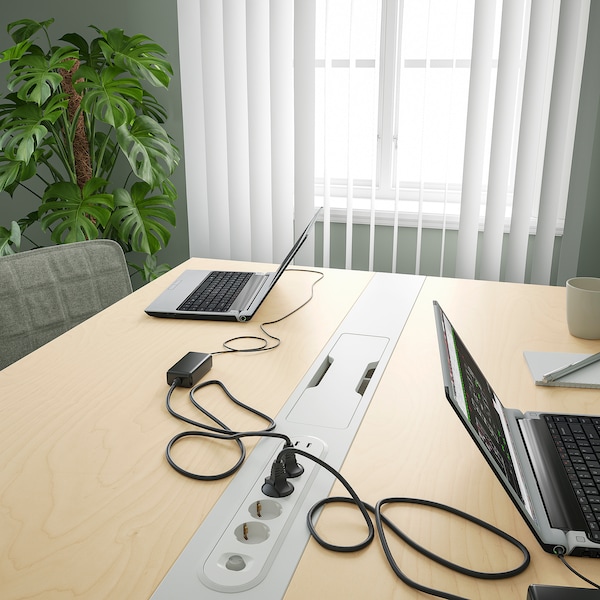 IKEA MITTZON conference table, 55 1/8x42 1/2x29 1/2 in Birch Veneer / White, Ikea Ireland | 1395WBLFR