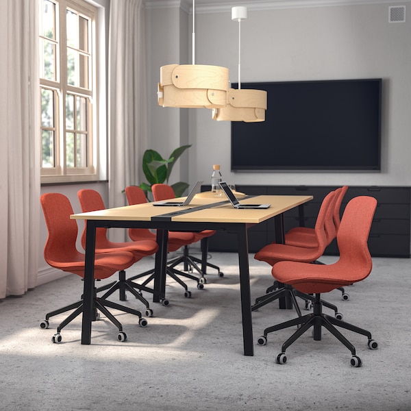 IKEA MITTZON conference table, 55 1/8x42 1/2x29 1/2 in Birch Veneer / Black, Ikea Ireland | 7835SVMNQ