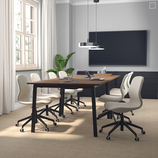 IKEA MITTZON conference table, 55 1/8x42 1/2x29 1/2 in Walnut Veneer / Black, Ikea Ireland | 8462UYIPN