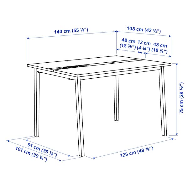 IKEA MITTZON conference table, 55 1/8x42 1/2x29 1/2 in Walnut Veneer / White, Ikea Ireland | 1678TIVJO