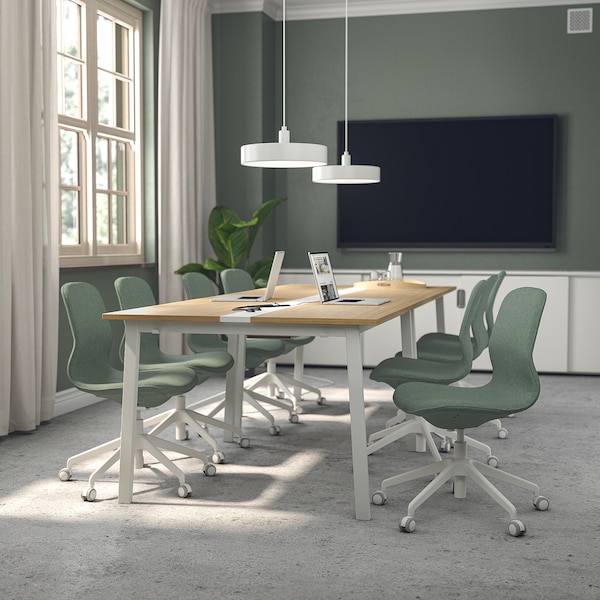 IKEA MITTZON conference table, 55 1/8x42 1/2x29 1/2 in Oak Veneer / White, Ikea Ireland | 4615MRJOI