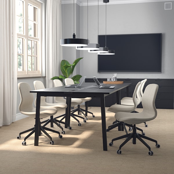 IKEA MITTZON conference table, black stained ash veneer/black, 55 1/8x42 1/2x29 1/2 in Black Stained Ash Veneer / Black, Ikea Ireland | 6905VYXSU