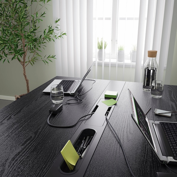 IKEA MITTZON conference table, black stained ash veneer/black, 55 1/8x42 1/2x29 1/2 in Black Stained Ash Veneer / Black, Ikea Ireland | 6905VYXSU