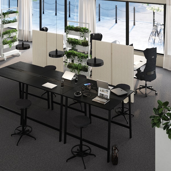 IKEA MITTZON conference table, black stained ash veneer/black, 47 1/4x42 1/2x41 3/8 in Black Stained Ash Veneer / Black, Ikea Ireland | 4721AMGSB