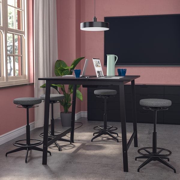IKEA MITTZON conference table, black stained ash veneer/black, 47 1/4x42 1/2x41 3/8 in Black Stained Ash Veneer / Black, Ikea Ireland | 4721AMGSB