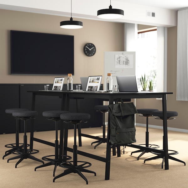 IKEA MITTZON conference table, black stained ash veneer/black, 47 1/4x42 1/2x41 3/8 in Black Stained Ash Veneer / Black, Ikea Ireland | 4721AMGSB