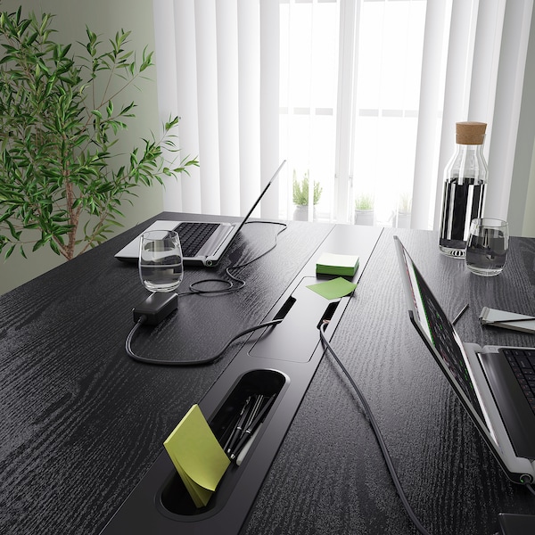 IKEA MITTZON conference table, black stained ash veneer/black, 47 1/4x42 1/2x41 3/8 in Black Stained Ash Veneer / Black, Ikea Ireland | 4721AMGSB