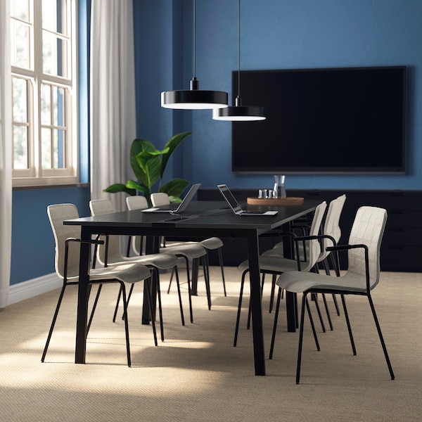 IKEA MITTZON conference table, black stained ash veneer/black, 47 1/4x42 1/2x29 1/2 in Black Stained Ash Veneer / Black, Ikea Ireland | 5704UWKGT
