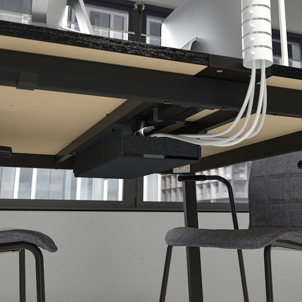 IKEA MITTZON conference table, black stained ash veneer/black, 47 1/4x42 1/2x29 1/2 in Black Stained Ash Veneer / Black, Ikea Ireland | 5704UWKGT