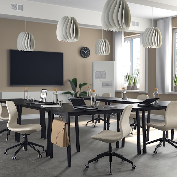 IKEA MITTZON conference table, black stained ash veneer/black, 55 1/8x26 3/4x29 1/2 in Black Stained Ash Veneer / Black, Ikea Ireland | 5046QDHUX