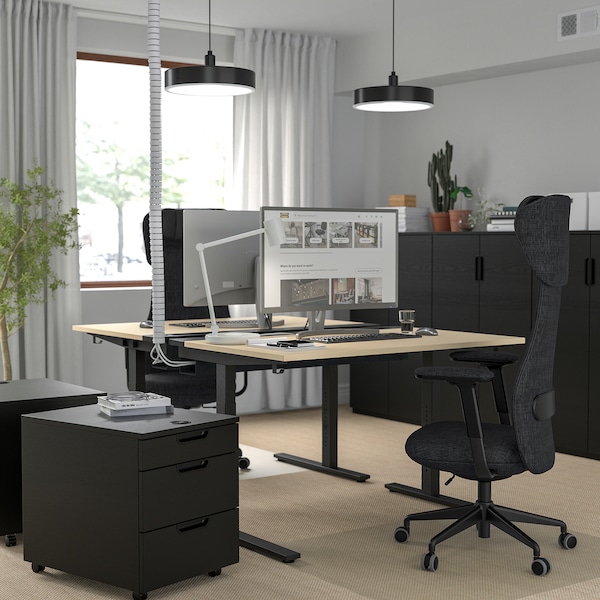 IKEA MITTZON desk, 47 1/4x23 5/8 in Birch Veneer / Black, Ikea Ireland | 6354QDLJT