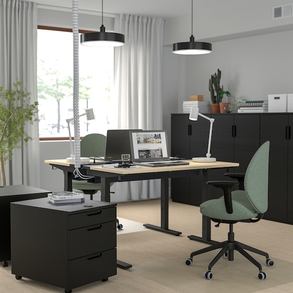IKEA MITTZON desk, 47 1/4x23 5/8 in Birch Veneer / Black, Ikea Ireland | 6354QDLJT