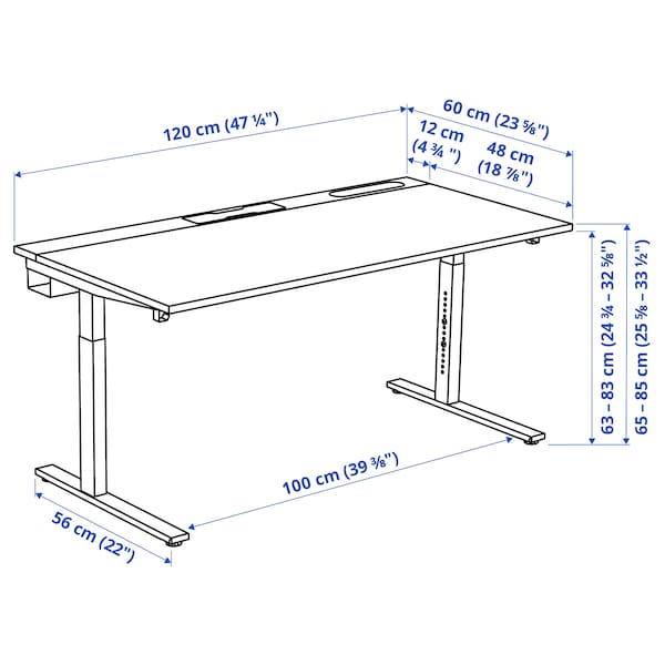 IKEA MITTZON desk, 47 1/4x23 5/8 in White / Black, Ikea Ireland | 4893GSYHO