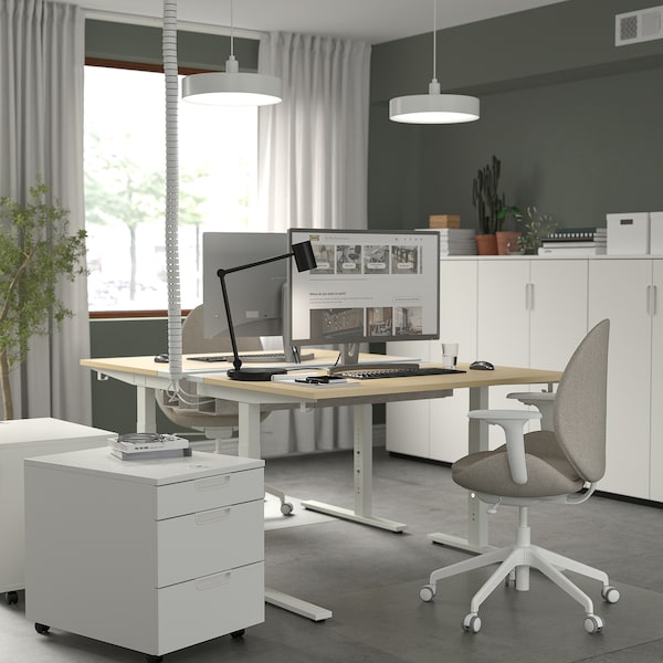 IKEA MITTZON desk, 47 1/4x31 1/2 in Birch Veneer / White, Ikea Ireland | 7805LYOQX