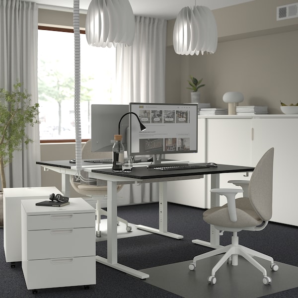 IKEA MITTZON desk, 47 1/4x31 1/2 in Black Stained Ash Veneer / White, Ikea Ireland | 4021YZGDU
