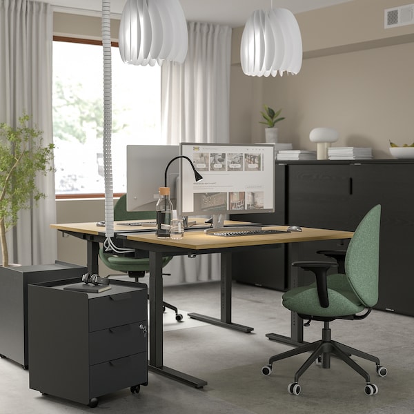 IKEA MITTZON desk, 47 1/4x31 1/2 in Oak Veneer / Black, Ikea Ireland | 3485IDYSC