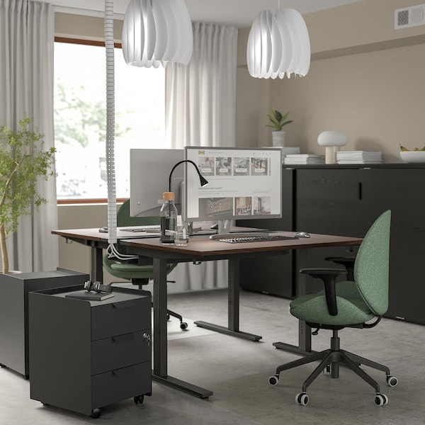 IKEA MITTZON desk, 47 1/4x31 1/2 in Walnut Veneer / Black, Ikea Ireland | 1980CPTVU