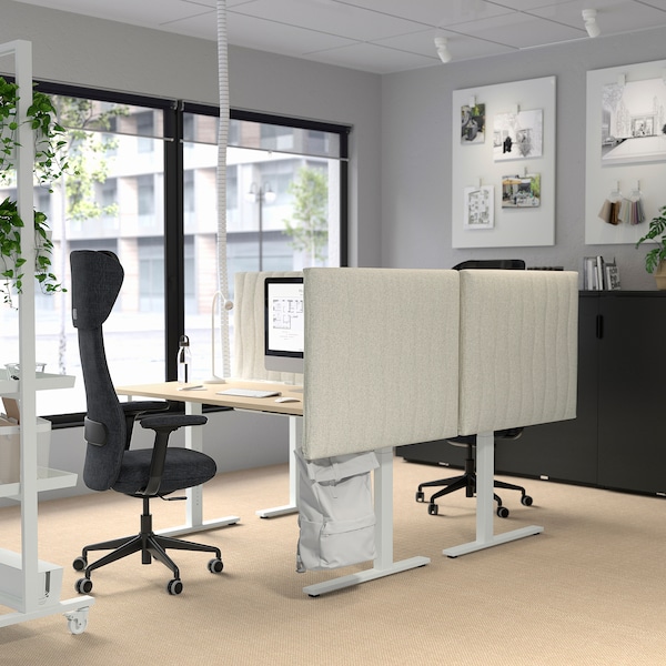 IKEA MITTZON desk, 55 1/8x23 5/8 in Birch Veneer / White, Ikea Ireland | 8925YMCDS