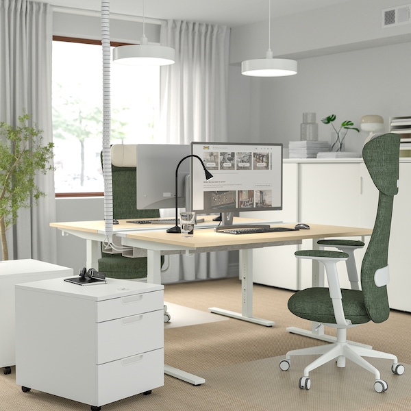 IKEA MITTZON desk, 55 1/8x23 5/8 in Birch Veneer / White, Ikea Ireland | 8925YMCDS