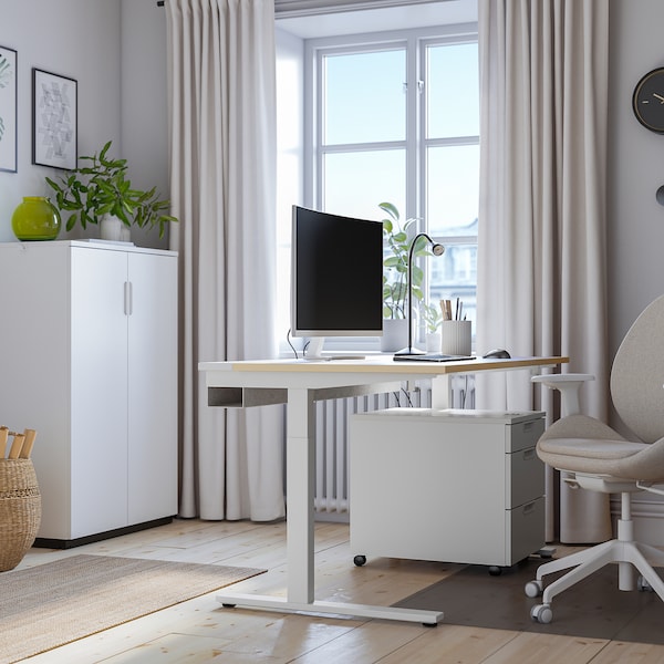 IKEA MITTZON desk, 55 1/8x23 5/8 in Birch Veneer / White, Ikea Ireland | 8925YMCDS