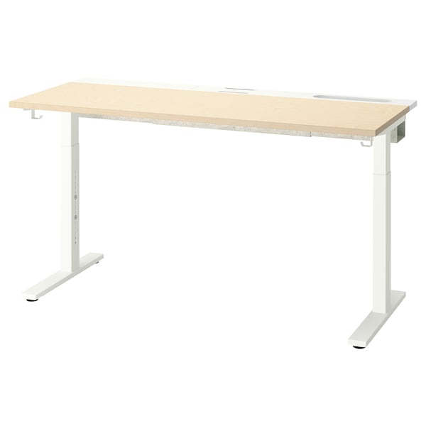 IKEA MITTZON desk, 55 1/8x23 5/8 in Birch Veneer / White, Ikea Ireland | 8925YMCDS